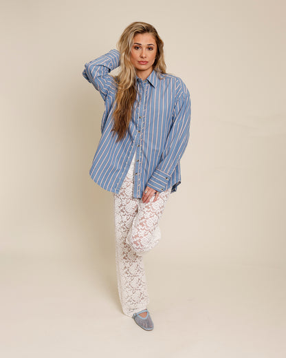 FREE PEOPLE VARSITY VIBES STRIPED BUTTON UP