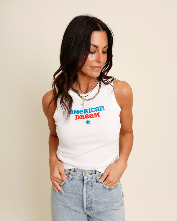 american dream ribbed white tank top