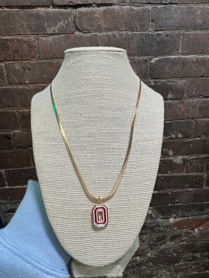 OHIO STATE GOLD & ENAMEL LOGO NECKLACE