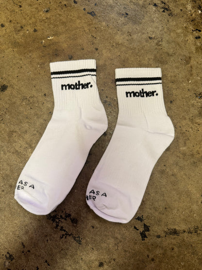 MOTHER. HALF CREW STRIPED SOCKS X BLACK