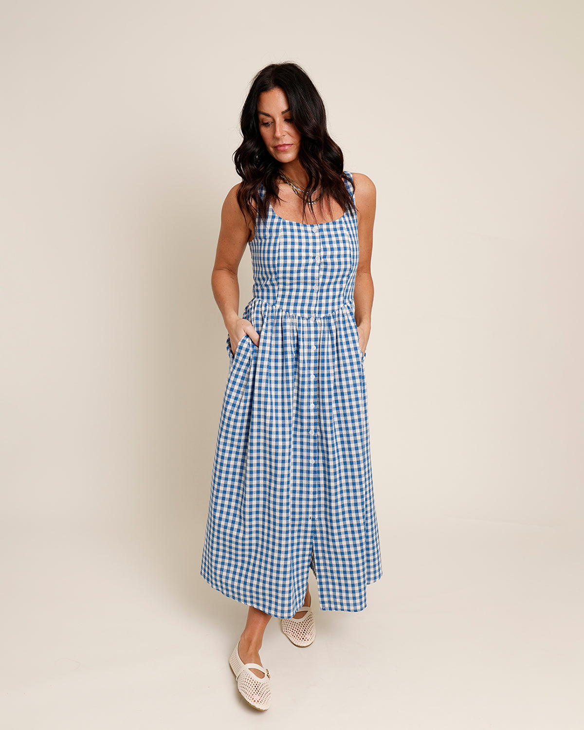 SAILING DAY GINGHAM MIDI DRESS