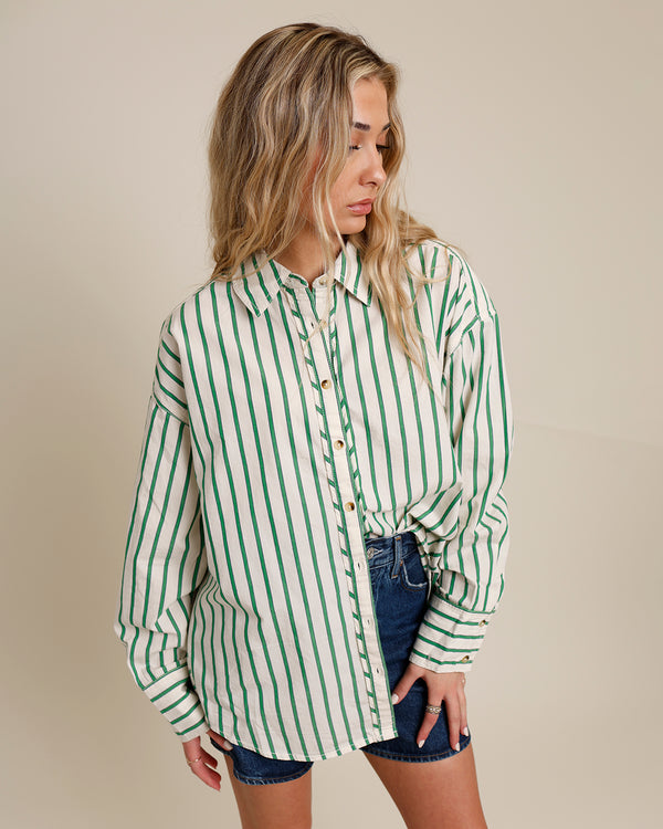 FREE PEOPLE STRIPED VARSITY VIBES SHIRT