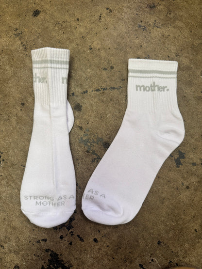 MOTHER. HALF CREW STRIPED SOCKS X GREY