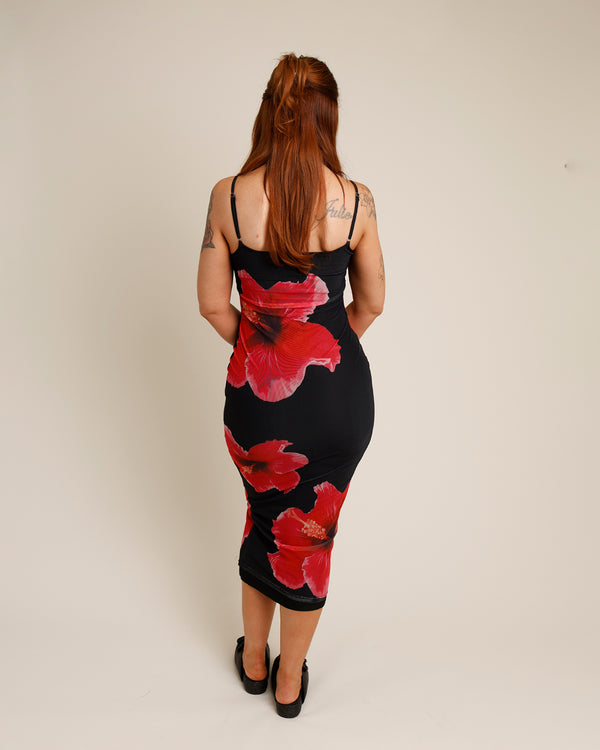 KAI FLORAL MESH MIDI DRESS