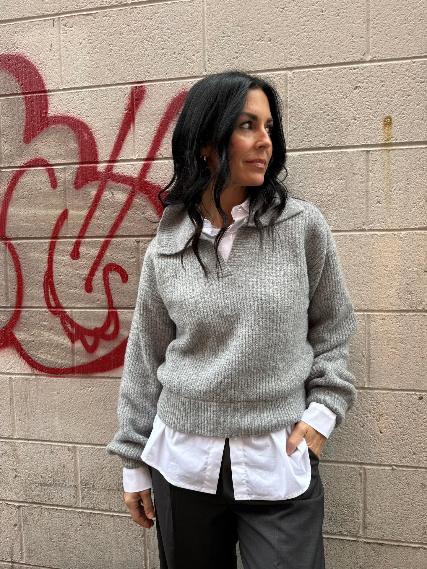 oversized white button down shirt with pearl embellished collar and pearl buttons