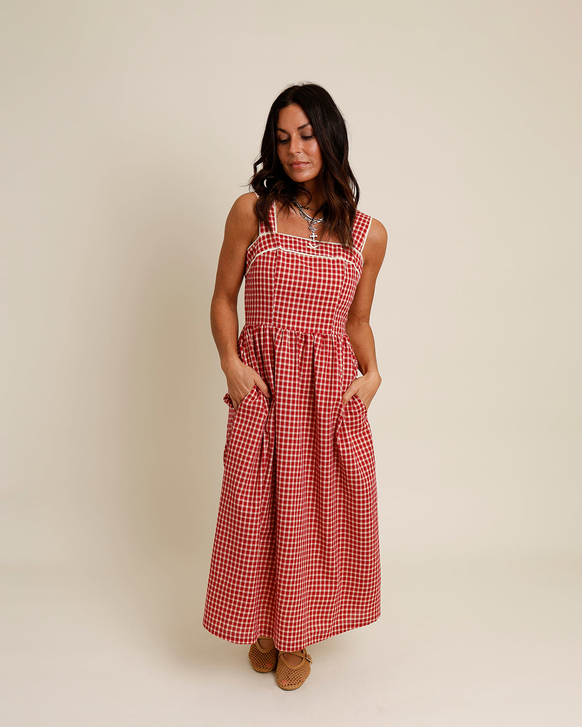 CHERRY PIE GINGHAM MIDI DRESS
