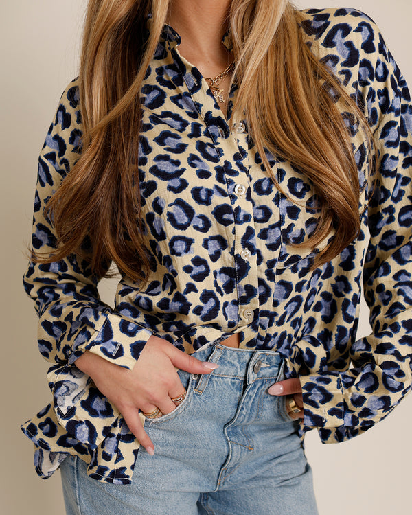 CHEETAH PRINT BUTTON DOWN TOP