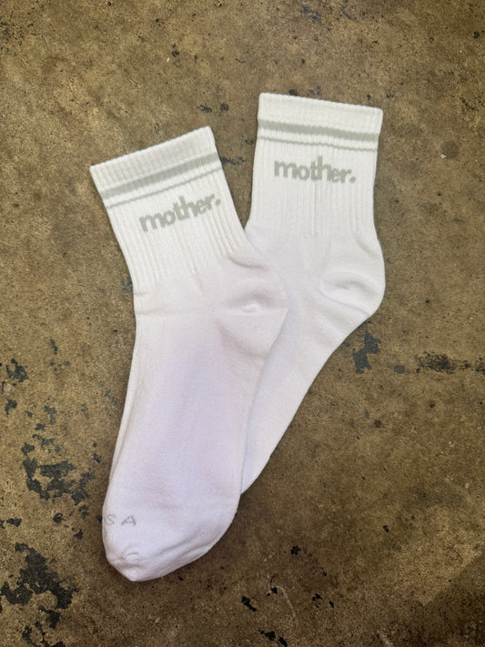 MOTHER. HALF CREW STRIPED SOCKS X GREY