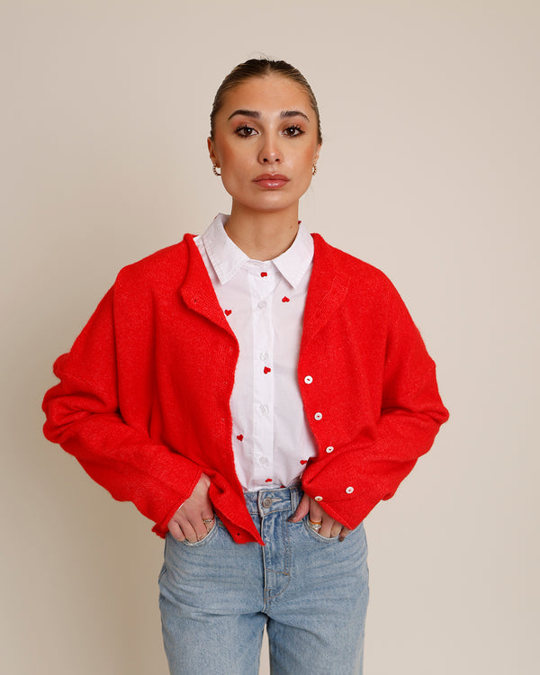 HEARTBREAKER EMBROIDERED BUTTON-DOWN X WHITE