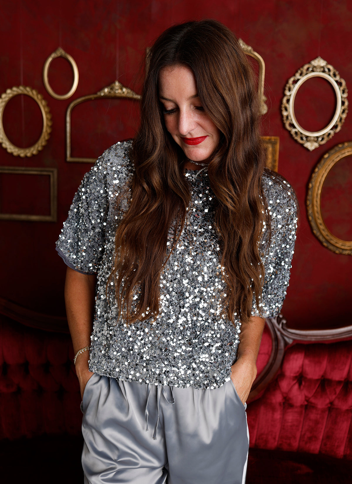 SILVER BELLS SEQUIN TOP