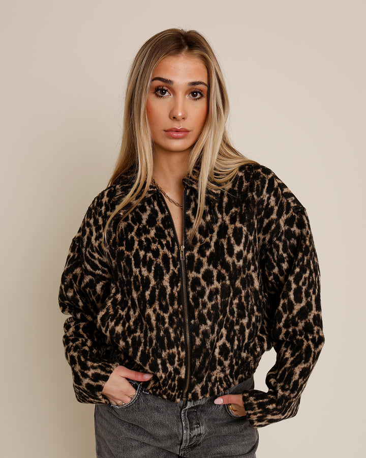 LEOPARD PRINT BOMBER JACKET