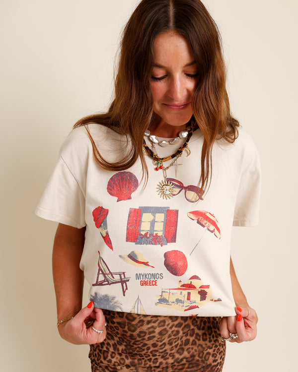 MYKONOS GREECE COLLAGE PRINT TEE