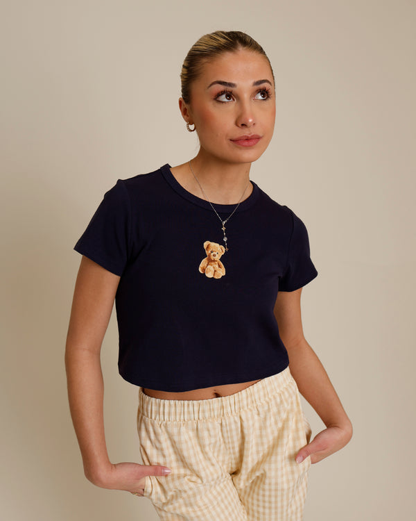 TEDDY BEAR CROP TEE X NAVY