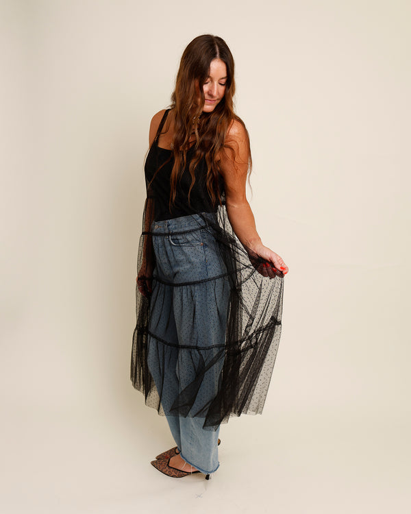 ISABELLE BLACK SHEER OVERLAY MIDI DRESS