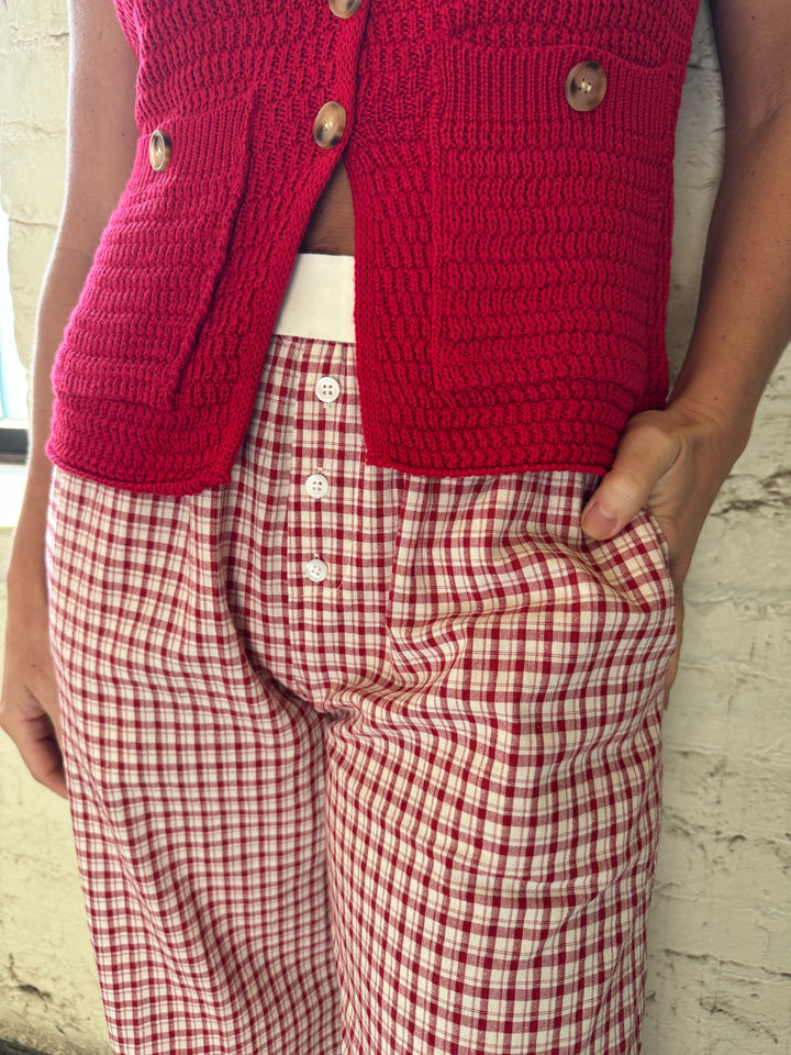 CHERRY RED BOXER PANTS