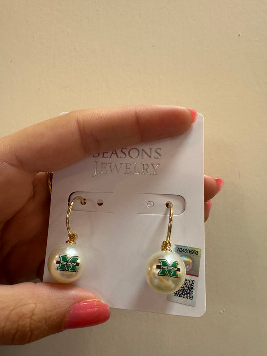 MARSHALL PEARL LOGO HOOP EARRINGS