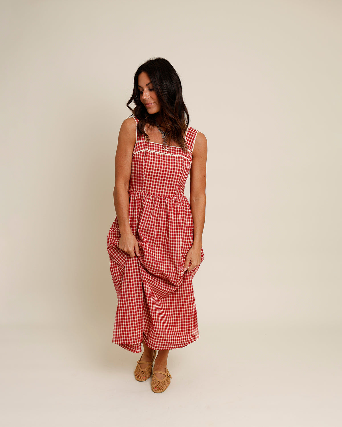 CHERRY PIE GINGHAM MIDI DRESS