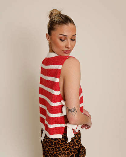 GLAMORY SIDE-TIE STRIPED SWEATER KNIT TOP