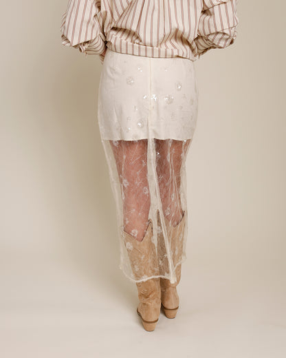 SHOW OFF LACE MIDI SKIRT X CREAM