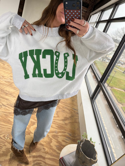 graphic reversible mock neck sweatshirt lucky and polka dot graphic reversible mock neck sweatshirt