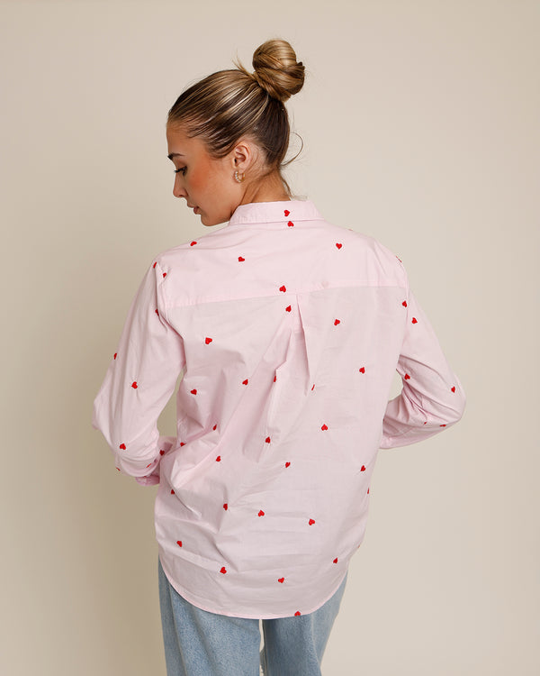 HEARTBREAKER EMBROIDERED BUTTON-DOWN X PINK