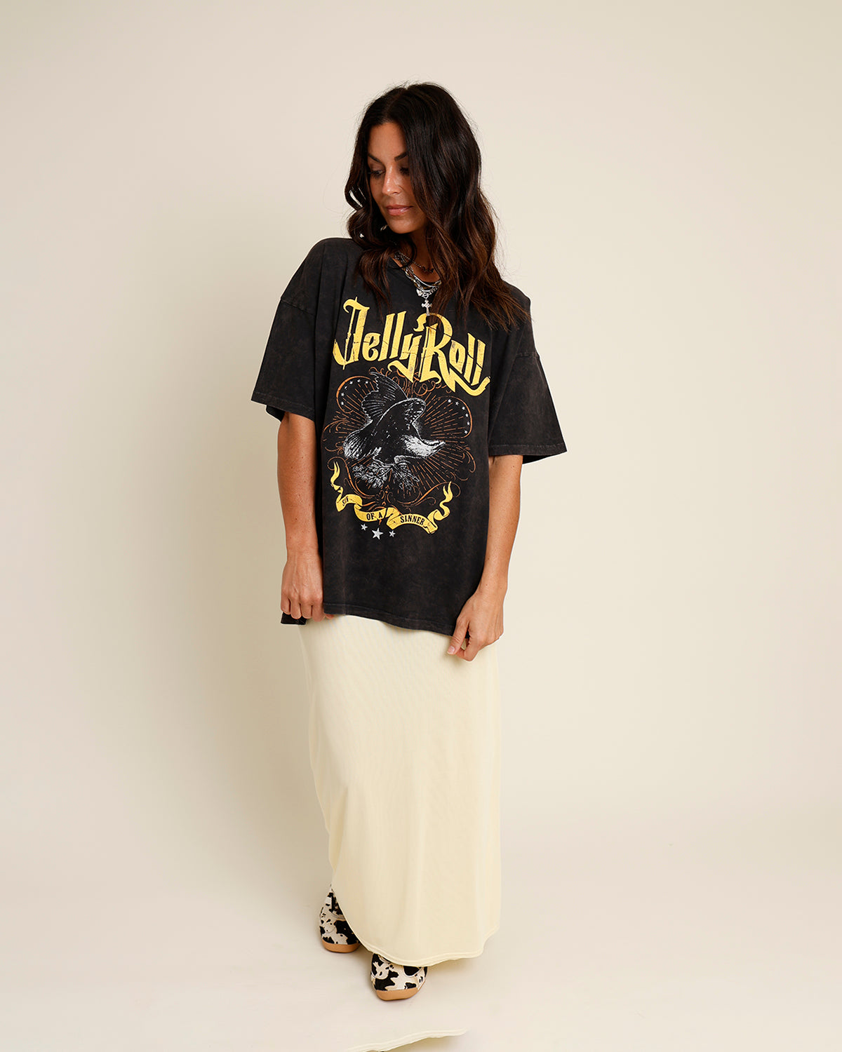 LEMON LACE TRIM MIDI SKIRT