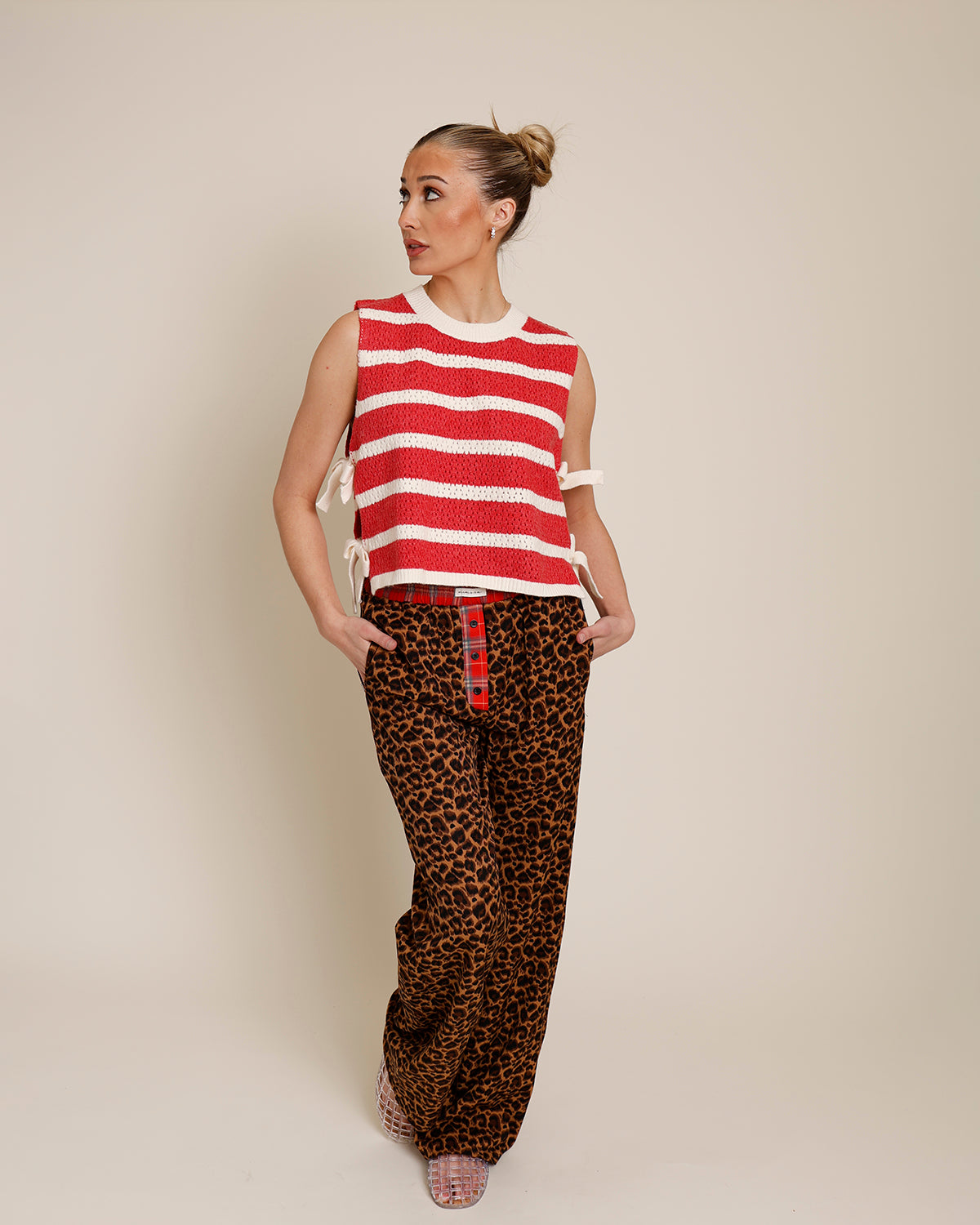 GLAMORY SIDE-TIE STRIPED SWEATER KNIT TOP