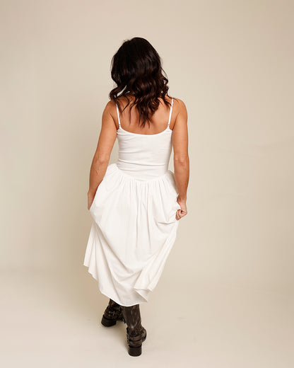 TEA TIME DROP WAIST DRESS X WHITE