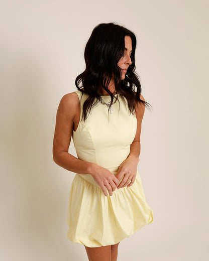 NIA TAMARA BUBBLE HEM MINI DRESS X BUTTER YELLOW