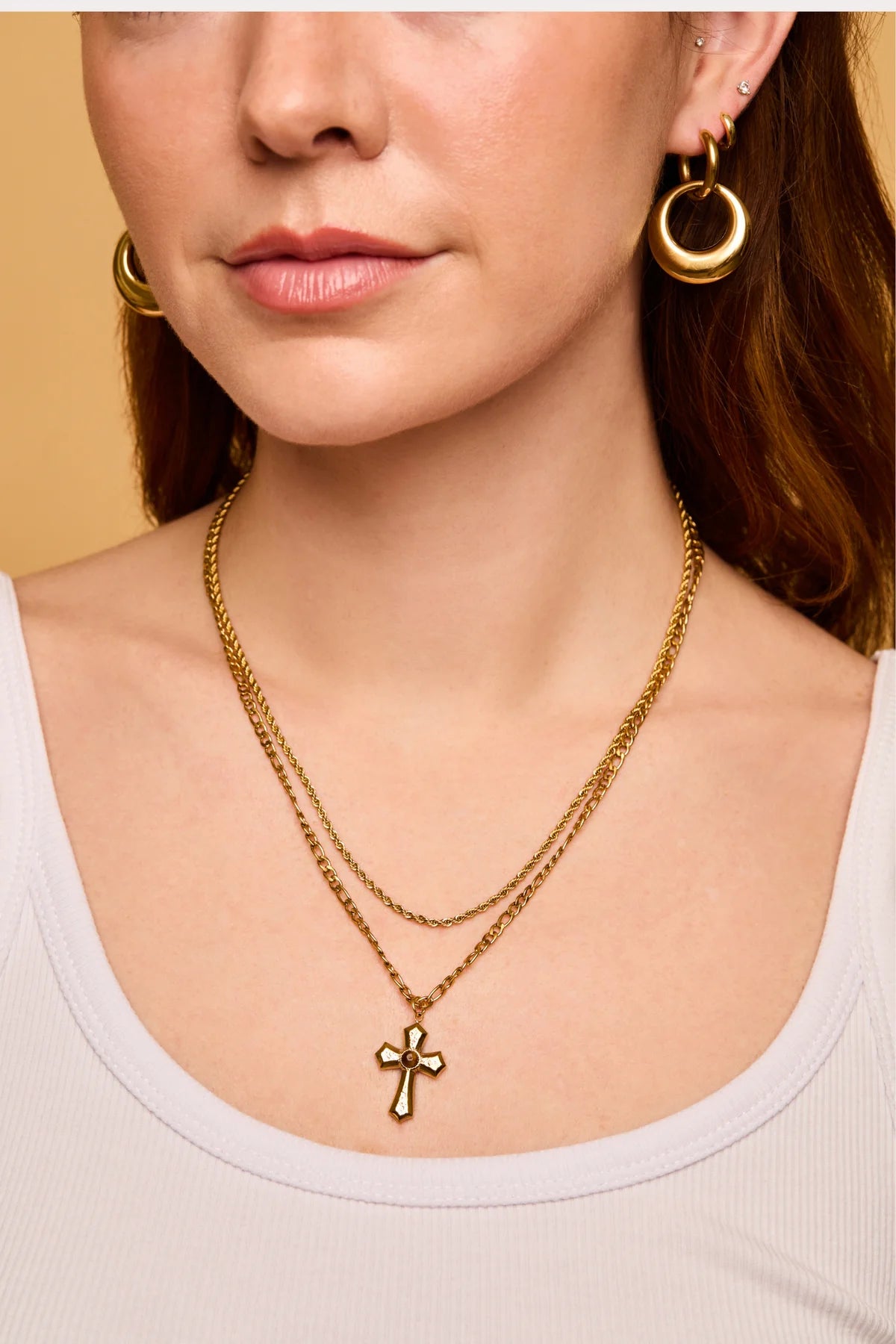 CROSS PENDANT LAYERED NECKLACE