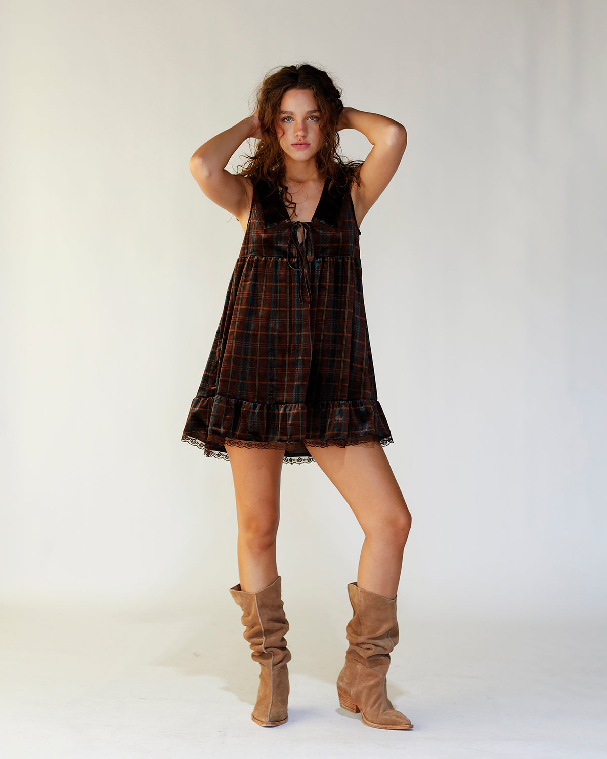 fall dress velvet dress checkered plaid dress mini dress easy fall dress 
