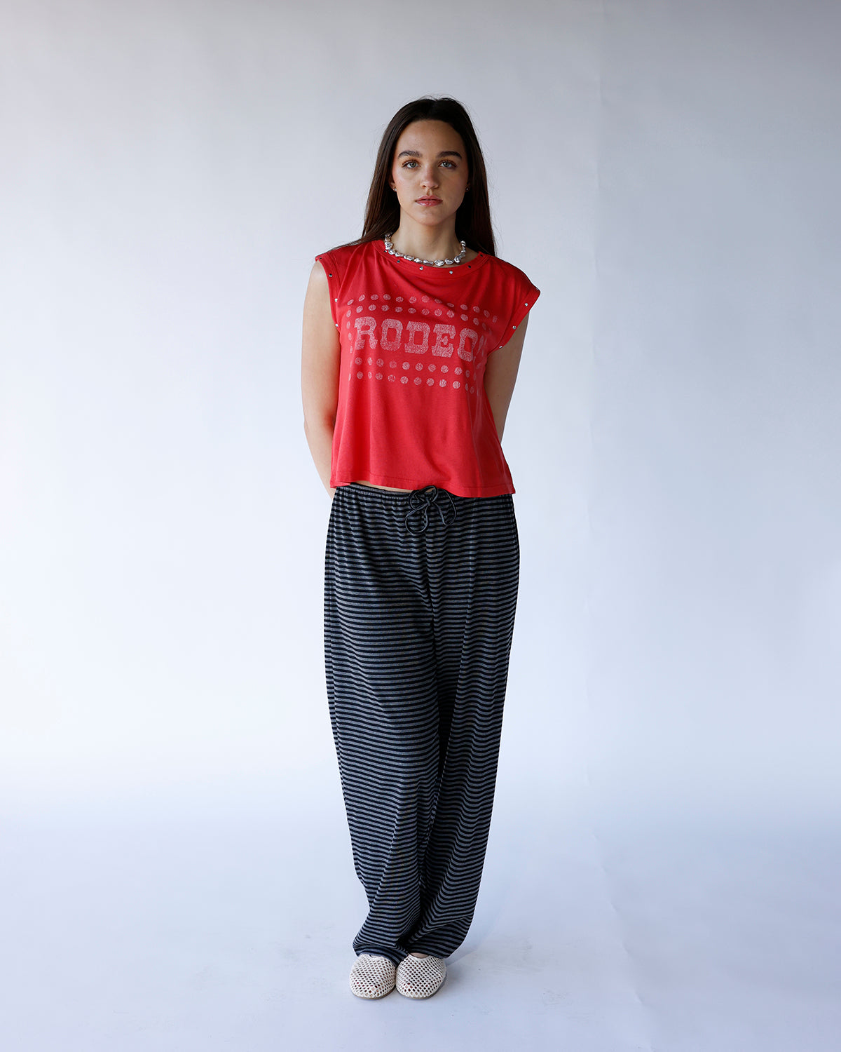 SHADOW STRIPED WIDE LEG PANTS