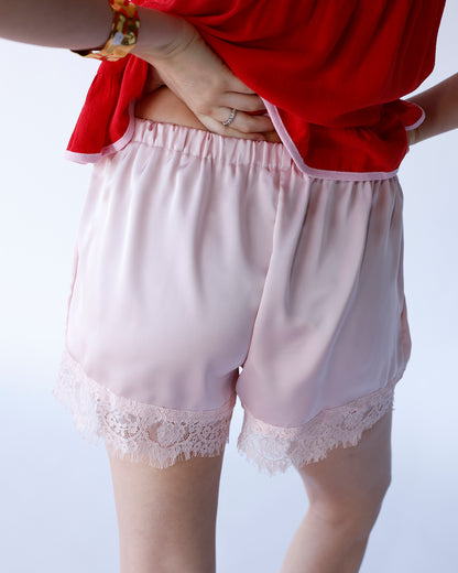 SWEETHEART LACE TRIM SHORTS X BABY PINK