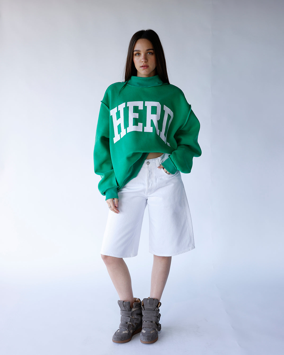 THE HUNTINGTON REVERSIBLE MOCK NECK SWEATSHIRT X KELLY GREEN