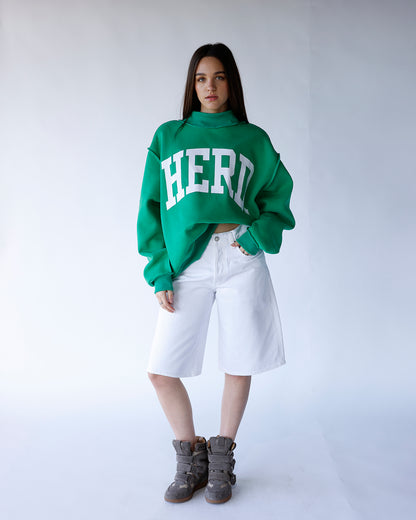 THE HUNTINGTON REVERSIBLE MOCK NECK SWEATSHIRT X KELLY GREEN