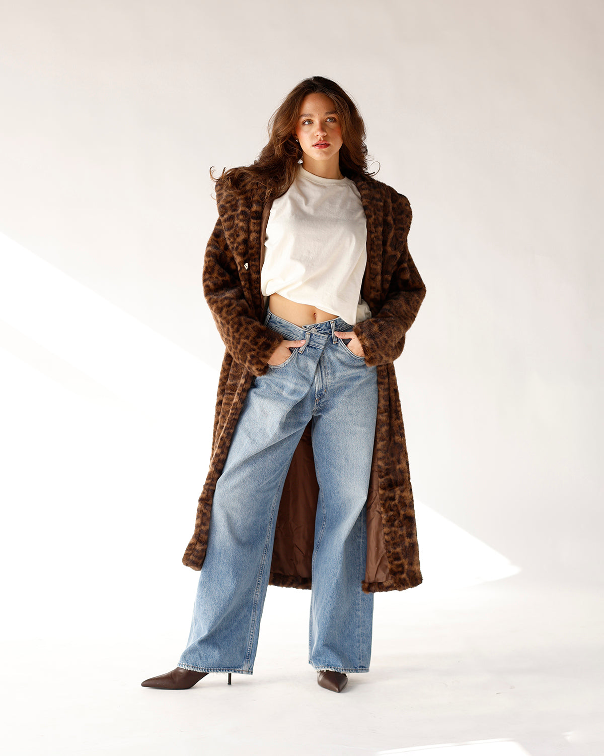 THE FELINE AFFAIR LEOPARD PRINT FAUX FUR COAT