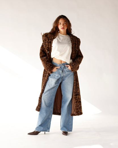 THE FELINE AFFAIR LEOPARD PRINT FAUX FUR COAT