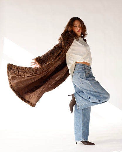 THE FELINE AFFAIR LEOPARD PRINT FAUX FUR COAT