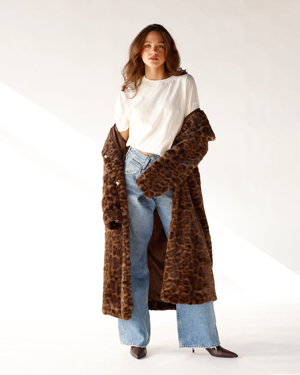 THE FELINE AFFAIR LEOPARD PRINT FAUX FUR COAT