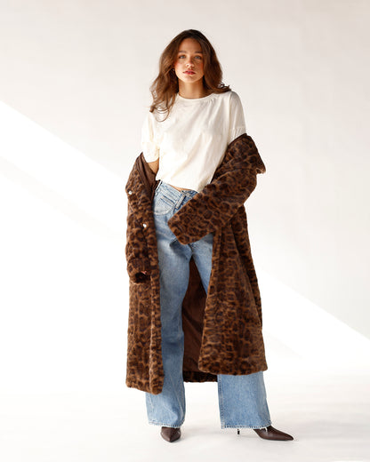 THE FELINE AFFAIR LEOPARD PRINT FAUX FUR COAT