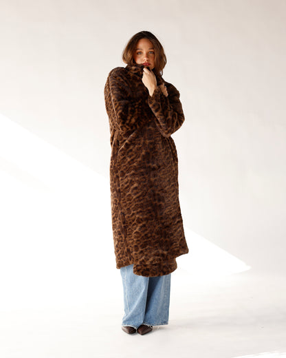 THE FELINE AFFAIR LEOPARD PRINT FAUX FUR COAT