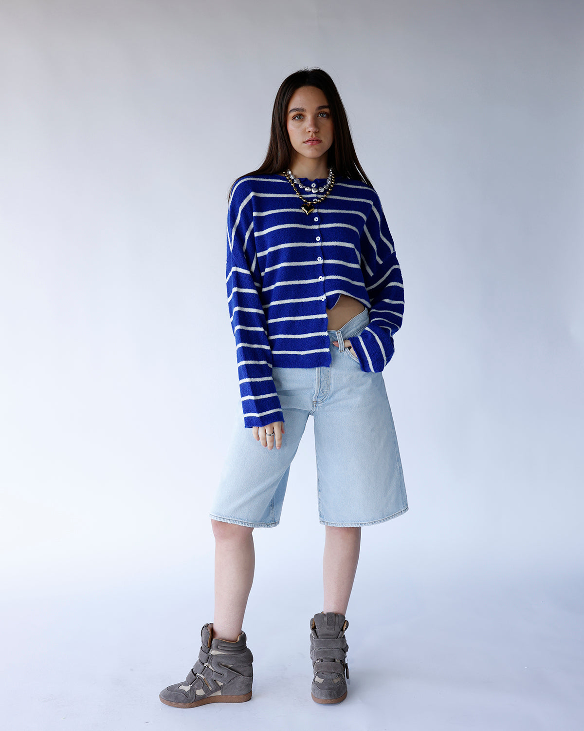 CULT CARDI X ROYAL BLUE STRIPE