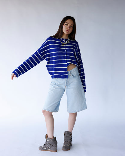 CULT CARDI X ROYAL BLUE STRIPE