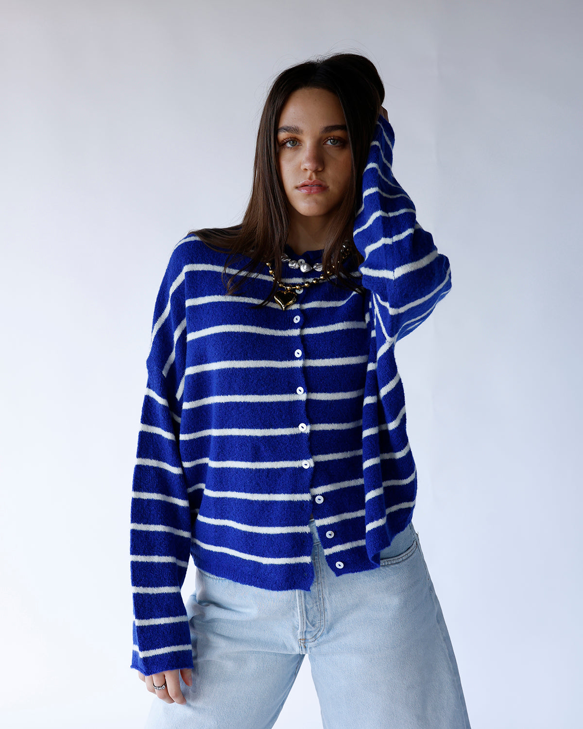 CULT CARDI X ROYAL BLUE STRIPE