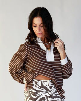 long sleeve striped rugby polo long sleeve everyday long sleeve brown chocolate top fall tops