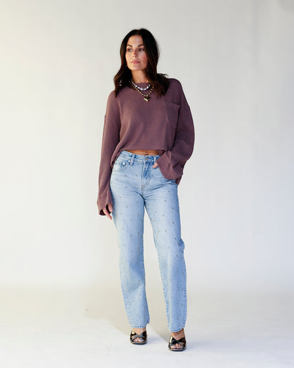 FREE PEOPLE DAWSON POCKET THERMAL X CHOCOLATE GRAPE