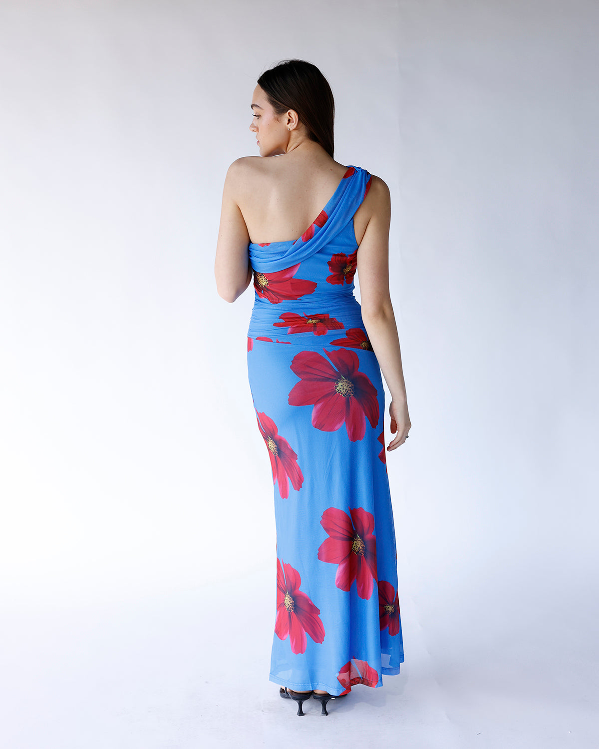 AZURE BLOOM ONE SHOULDER MAXI DRESS