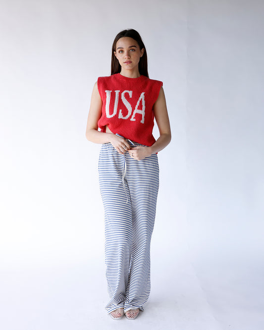 red usa knit sleeveless sweater 