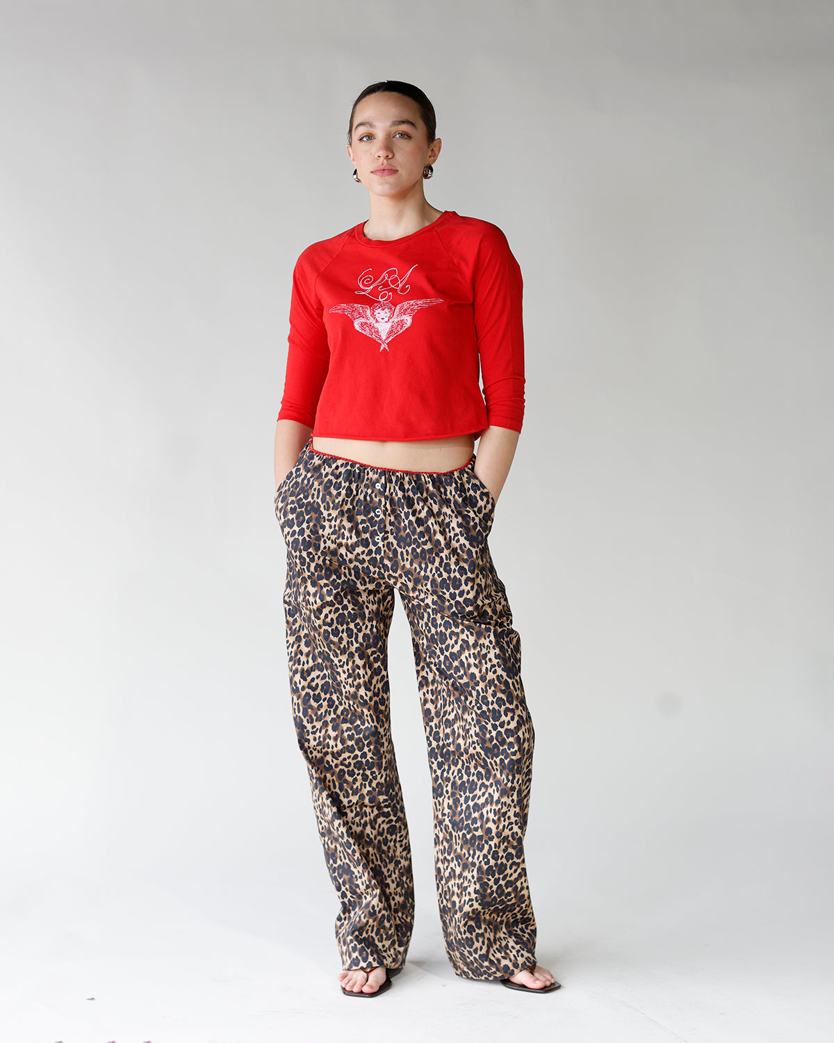 women's red raglan tee angel graphic 3/4 sleeves tee daydreamer angel raglan tee