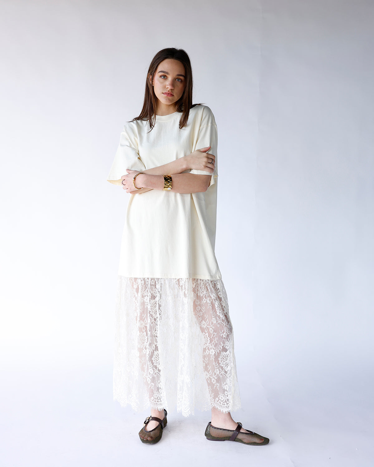 HIP IVORY MUSE SHEER LACE MAXI DRESS